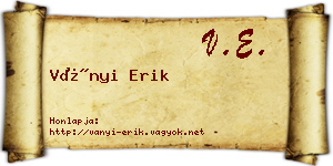 Ványi Erik névjegykártya